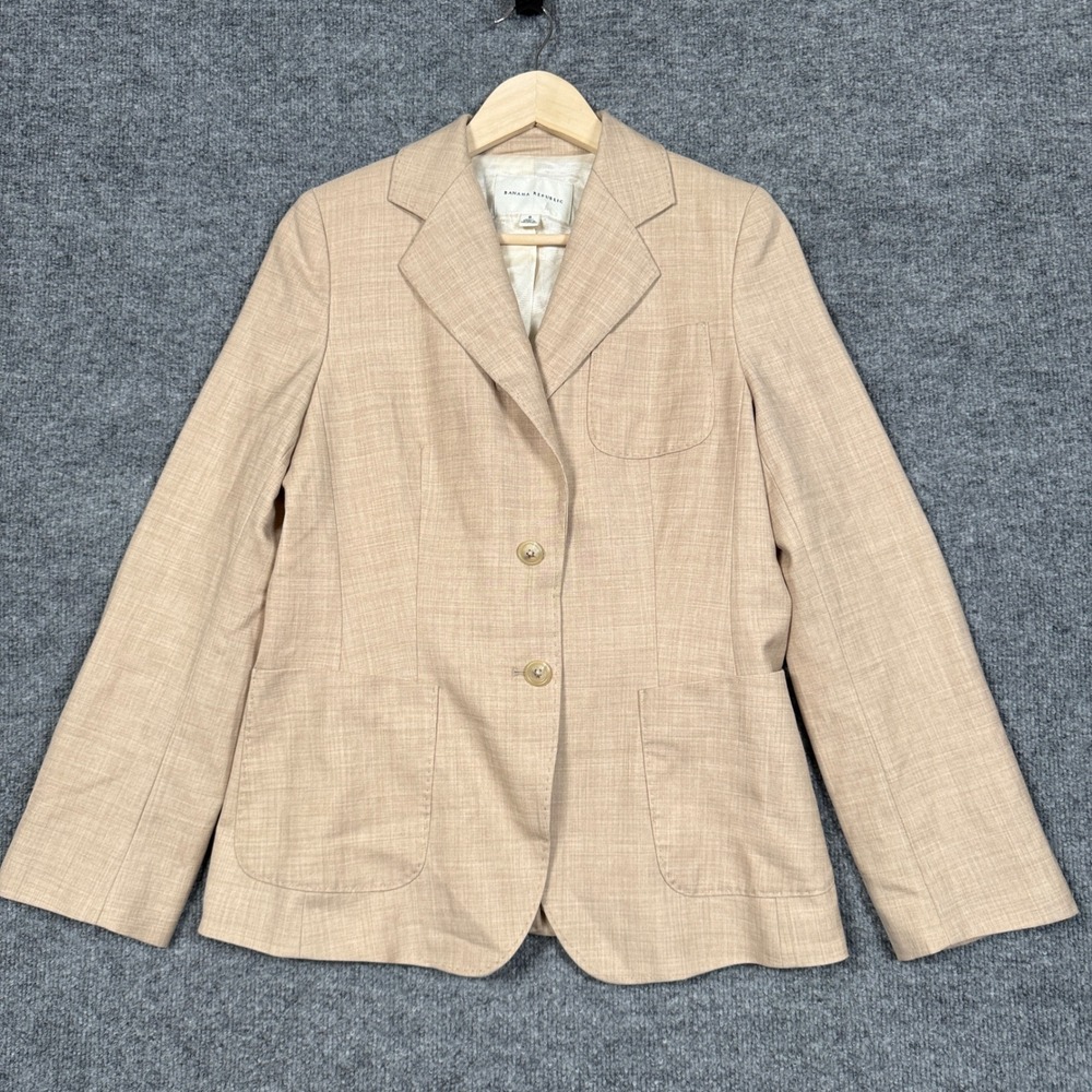 Banana Republic Size 8 Blazer Suit Jacket Beige Wool Silk Blend Career Office